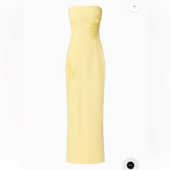 elliatt evee yellow 3d floral applique strapless fitted maxi dress medium NEW - Picture 13 of 14